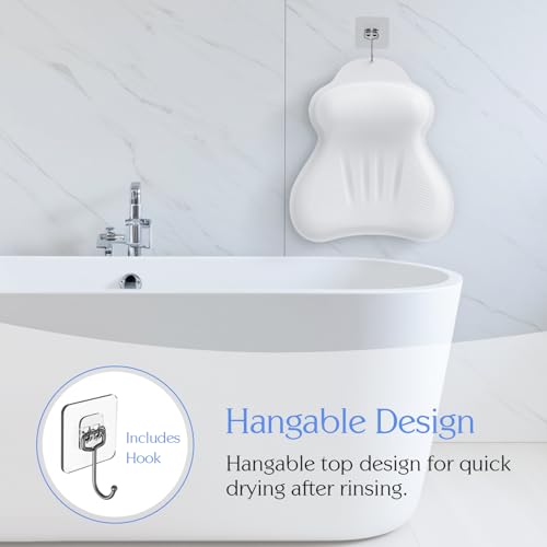 Silicone Bath Pillow, New Material Bath Pillows for Tub Head Neck and Back Support, Bath Tub Pillow with 4D Press Inflatable Airbag and Non-Slip Strong Suction Cups, Quick-Drying, Easy to Store, White