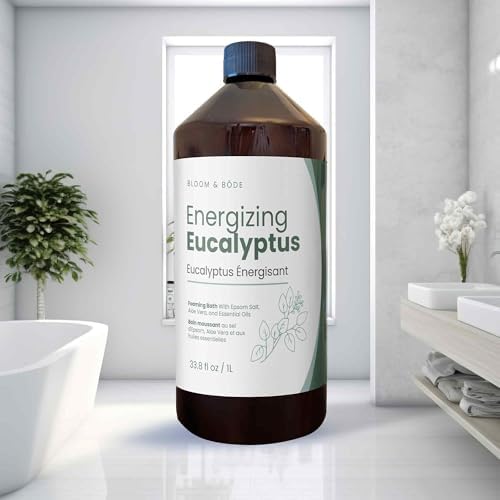 Luxury Foaming Bath - Natural Scented Bubble Bath with Essential Oils and Epsom Salt - Energizing Eucalyptus Scent, 33.8 fl oz / 1L