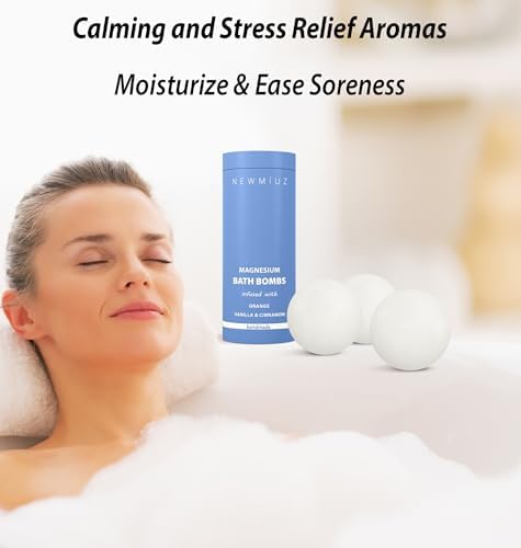 Magnesium Bath Bombs Post Workout Recovery Sore Muscles Tension Epsom Salt Luxury Bubble Bath Spa Essential Oil Infused Bath Bombs Vanilla Cinnamon Orange Perfect Stocking Stuffers Gift