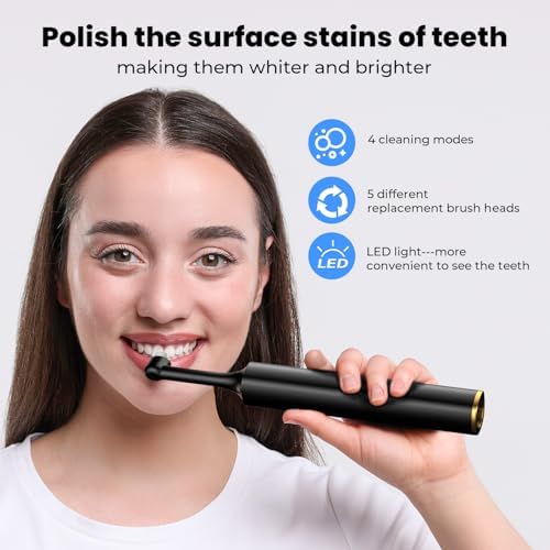Tooth Polisher, Tooth Clean and whitening kit, 5 Multi -Function Brush Heads and LED Lights, 4 Speed Modes, and IPX6 Waterproof, Handsel 3 Tooth Polish Paste