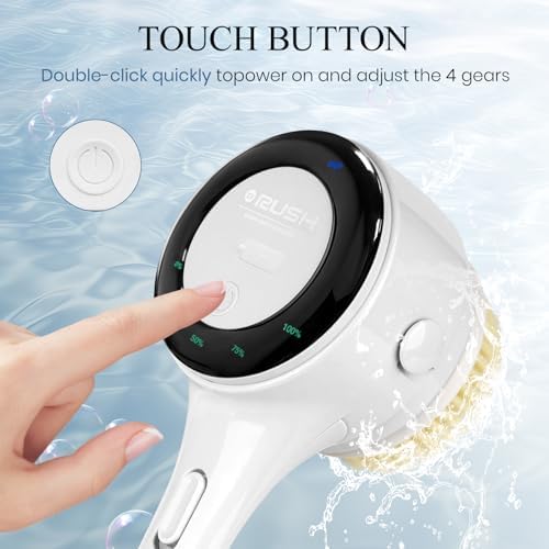 Electric Body Brush Back Scrubber for Shower, Rechargeable Auto Spinning Bath Brush & 4 Speeds, Waterproof Long Handle Body Scrubber with 5 Heads for Deep Cleansing, Exfoliating, Massaging - White