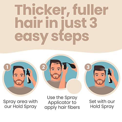 Hair Illusion Combo Kit - Hold Spray, 38g Hair Fiber Bottle, Applicator & Hairline Optimizer (Black)