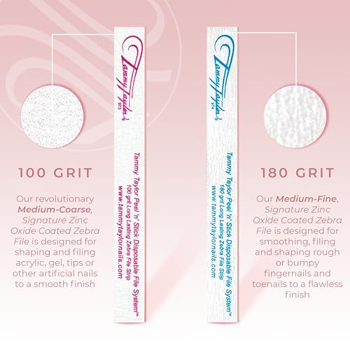 Tammy Taylor Zebra Disposable Nail File with 100/180 Grit for Artificial & Natural Nails - 25 Count Pink Coarse/Medium Grit - Professional Emery Boards for Acrylic, Gel & Nail Art