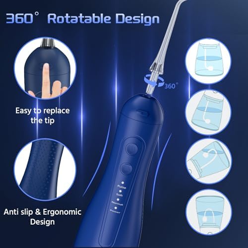 Water Dental Flosser for Teeth, 4 Modes Rechargeable Cordless Oral Irrigator 300ML Water Tank IPX7 Waterproof Portable Electric Flossers for Deep Cleaning and Gum Care, Home Travel Use, Blue