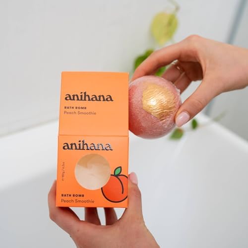 ANIHANA Bath Bombs with Coconut Oil, Paraben Free, Hand-Crafted Luxury Fizzers, Refreshing Peach Smoothie Scent, 6.3 oz Each, 3 Pack