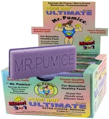 Mr. Pumice Ultimate PUMI Bar: 2-in-1 Dual-Grit (Medium + Coarse) Callus Remover, Pedicure Stone & Ped File Scrubber for Smooth Feet and Heels, (12-Count Display Box)