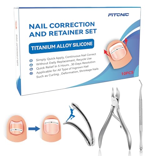 Titanium Alloy Ingrown Toenail Treatment, Ingrown Toenail Corrector Kit Specially Designed for Curved Nail Repair with Clip & Pusher & Protector Tool