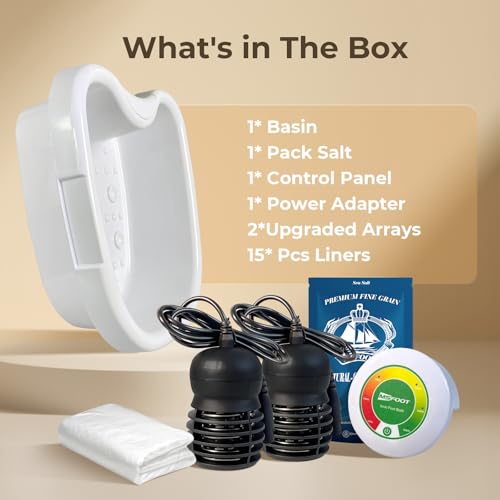 Upgraded Ionic Foot Detox Machine, Foot Spa Bath for Home Use, Foot Cleaner Machine To Remove Toxins with 2 Arrays, 15 Disposable Foot Bath Liners, Detox Sea Salt, Upgraded Durable Basin