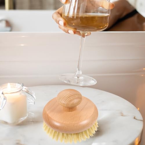 Cleaning Scrubber Body Brush Round Handle Wood Dry Brush Body Exfoliating Brush Back Skin Scrubber Bath Shower Brush for Home Men Bath Shower Body Wash Scrubber