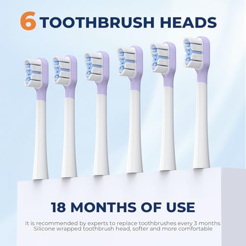 Electric Toothbrush-Oscillation&Vibration Sonic Electric Toothbrush for Adults with 6 Brush Heads for Travel & Teeth Care, 48000VPM Motor 4 Cleaning Modes 2 Min Timer