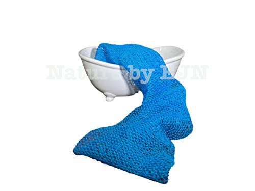 Net Bath Sponge, Customized N1 Weave, Long, NKN Naturals, Skin Exfoliation, African, Porous, Stretches to Approximately 49" (Sea Blue)