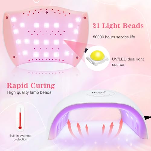 UV Nail Lamp, ARCWEISSO 72W UV Light for Gel Nails with Base and Top Coat Set, Fast Curing UV Lamp for Gel Polish with 21pcs Lamp Beads, 3 Times and Auto Sensor LED Nail Lamp Manicure