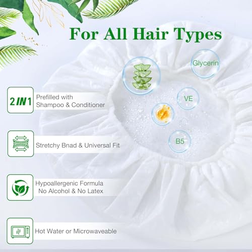 Shampoo Caps No Rinse, 12 Pack Waterless Shampoo Caps for Bedridden Patients and Elderly, Rinse Free Hair Washing Shower Caps for Post Surgery, Hospital, Camping