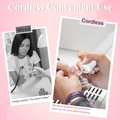 Professional Nail Drill Set, 2,0000 RPM Electric Nail File with 12 Grinding Head & 100Pcs Sanding Bands for Acrylic Gel Nails, Manicure and Polishing (White)