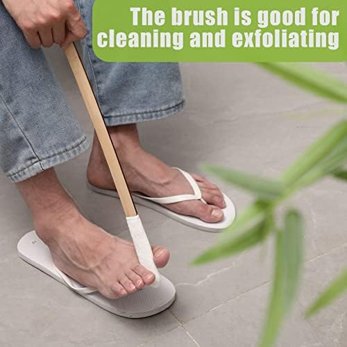 Yaomiao Set of 2 Long Handle Toe Brush 15.75 Inches Wooden Foot Towel Brush with Reusable Remove Soft Drying Covers for Foot Scrubber Cleaning Between Toes