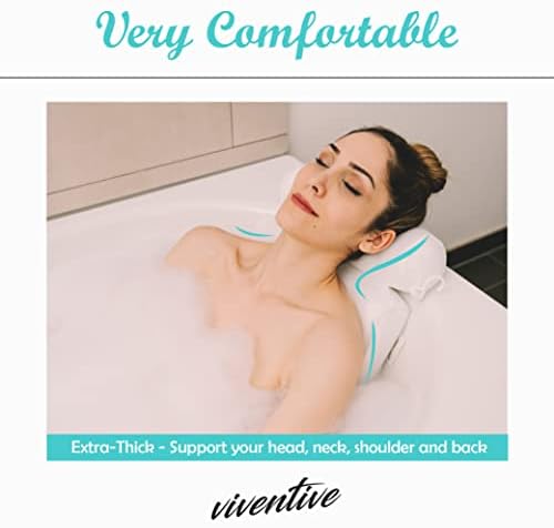 Luxury Bath Pillow for Tub - Non-Slip and Extra-Thick, Head, Neck, Shoulder and Back Support. Soft and Large Comfort Bathtub Pillow Cushion Headrest for Relaxation - Fits Any Tub Made of 3D Mesh