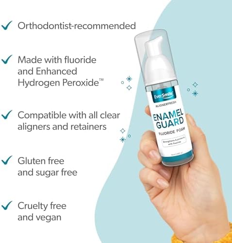EverSmile AlignerFresh Enamel Guard Fluoride Foam – Aligner & Retainer Cleaner/Whitener with Enamel Protection – Strengthens, Protects & Whitens Teeth, Eliminates Bacteria – Fresh Mint, 1 Pack (50ml)