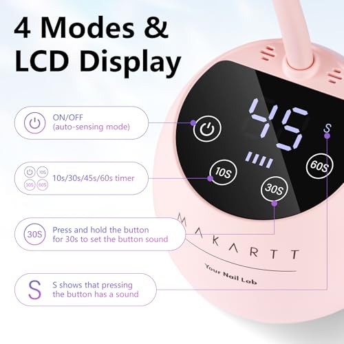 Makartt UV LED Nail Lamp - Gooseneck UV Light for Gel Nails Cherie Cordless USB 39W Nail Dryer Gel Lamp with 4 Times & Auto Sensor Professional Fast Flash Curing Polish Nail Art