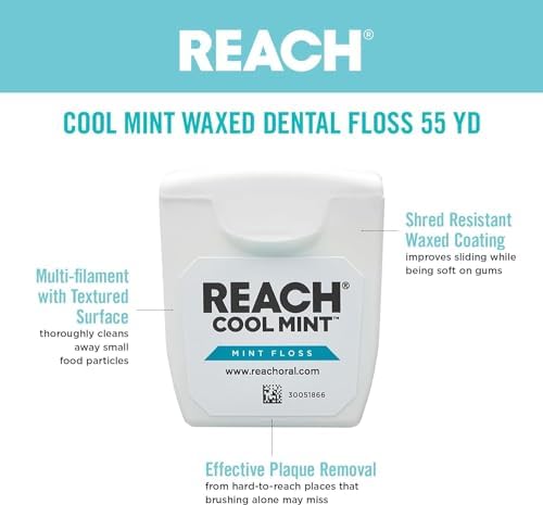 REACH Dental Floss, Cool Mint 55 yds (Pack of 4)