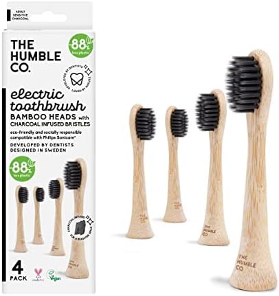 The Humble Co. Plant Based Electric Toothbrush Heads 4pk - Replacement Heads Compatible with Philips Sonicare Toothbrush, Helps Remove Plaque and Eliminate Bad Breath (Charcoal)