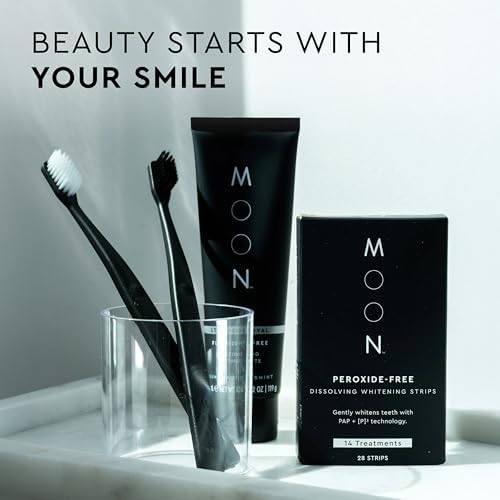 MOON Teeth Whitening Toothpaste with Fluoride & Essential Oils - Anticavity Toothpaste for Gentle Stain Removal, Plaque Buildup, Cavity Protection & Gum Health - Invigorating Mint Flavor (2 Pack)