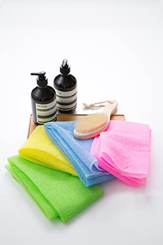 Exfoliating Washcloth Japanese Washcloth Nylon Bath Wash Cloth Korean Exfoliating Cloth Loofah Towel Beauty Washcloth Sponge Loofah Body Scrub Back Scrubber for Shower 4 Pcs by Modu