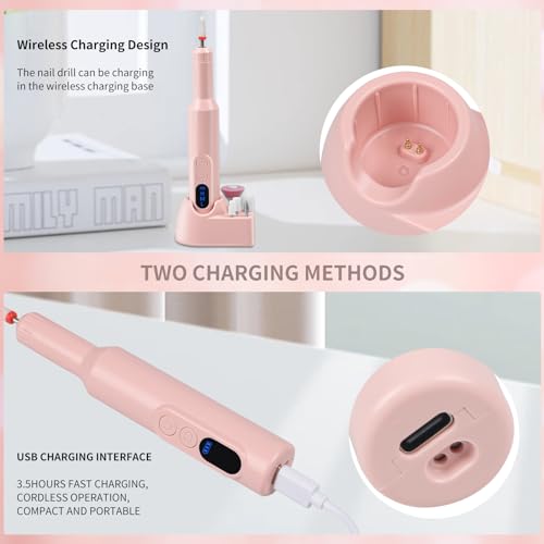 Electric Nail Drill, Professional Cordless NailDrill for Acrylic and Gel Nails, Portable Electric Nail Drill Efile Kit for Manicure Pedicure and Polishing Tools Design for Home Use
