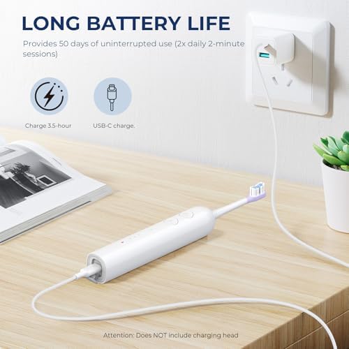 Electric Toothbrush-Oscillation&Vibration Sonic Electric Toothbrush for Adults with 6 Brush Heads for Travel & Teeth Care, 48000VPM Motor 4 Cleaning Modes 2 Min Timer