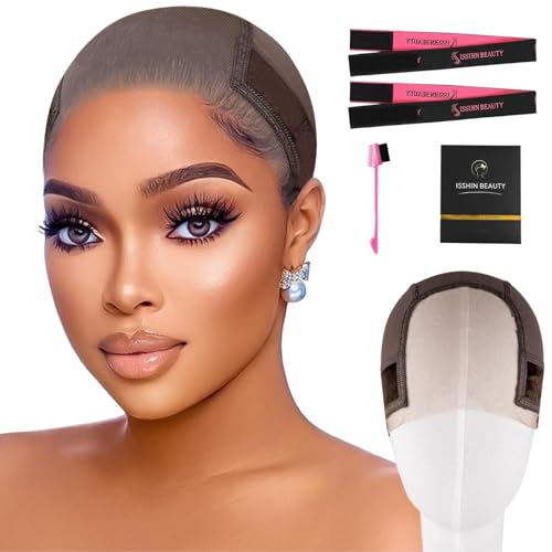 Lace Wig Grip Cap Women: 4x5 Transparent Swiss Lace Front - Non-slip Wig Gripper for Keeping Wigs In Place - Adjustable Elastic Headband with Velcro Medium Size