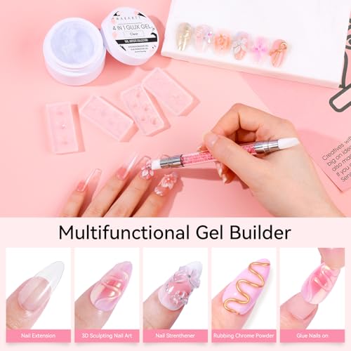 Makartt Solid Gel Builder Mini Kit for 3D Gel Nail Art - 15ML 4 in 1 Nail Extension Gel, 4pcs Silicone Molds, 1 Sculpting Brush, UV Glue for Acrylic Nails Rhinestones Gel Molding Manicure Hard Gel Kit