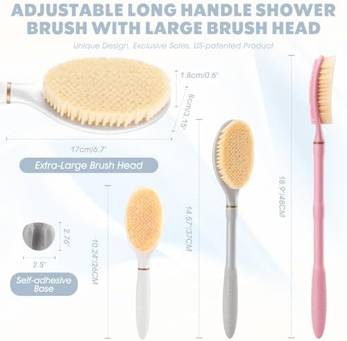 New Back Scrubber Anti-Slip for Shower, 18.9‘’ Adjustable Shower Back Scrubber with Dual-Side Head & Soft Bristles, Extra-Long Shower Brush Bath Brush for Lathering Cleansing(Gray-L)