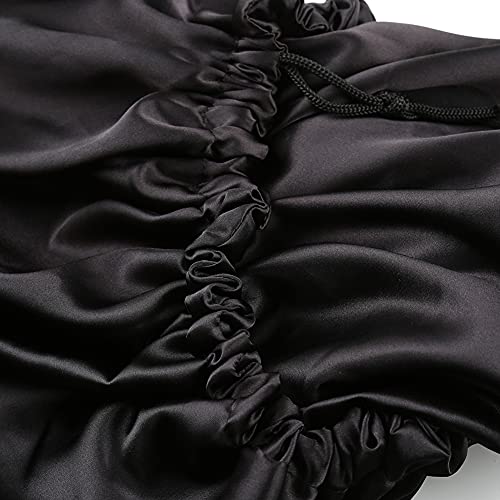 Silky Night Sleeping Cap Satin Bonnet for Curly Hair Adjustable Hair Bonnet Reversible Double Layer X-Large Jet Black
