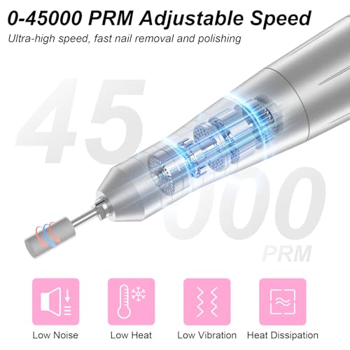 Electric Nail Drill Professional: Rechargeable Nail File with Bits for Acrylic Gel Nails, Professional Nail Drill Manicure Pedicure Polishing Shape Tools for Home Salon