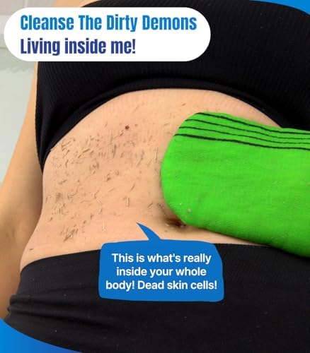 Exfoliating glove body wash loofah korean skin care face lip body scrub dry brushing body brush foot back scrubber (Green+Yellow+Red, 12 pack)
