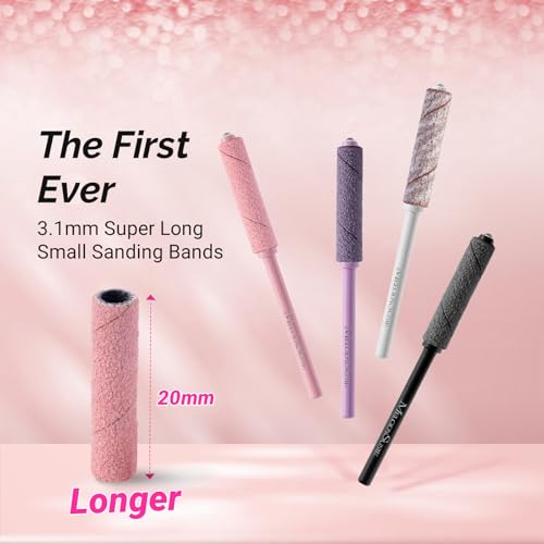 MelodySusie 50 Pcs Nail Drill Bits Super Long Small Sanding Bands with 3.1mm Crystal Mandrel Bit, 180 Fine Grit Nail File for Acrylic Nails Gel Manicures and Pedicure, Pink