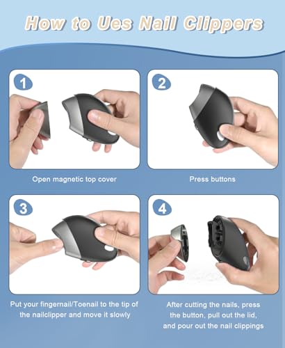 Electric Nail Clipper, Upgraded Toe Nail Clippers with Nail Scraps Storage, 2 Speeds, Magnetic Cover, Type-C Rechargeable, Safety Electric Nail File for Thick Toenails, Adult, Seniors, Men