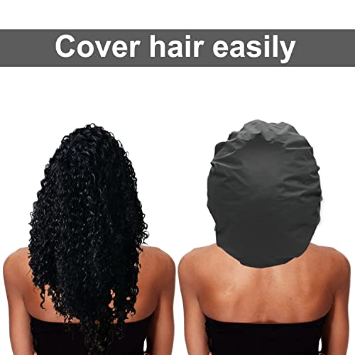 ELEBOX 4 Pack Premium Collection Super Jumbo Shower Cap Extra Large Shower Caps for Braids Shower Bonnets Women Waterproof Hair Caps for Spa Salon Shower Hat (X-Large, Black,Black,Blue,Gray)
