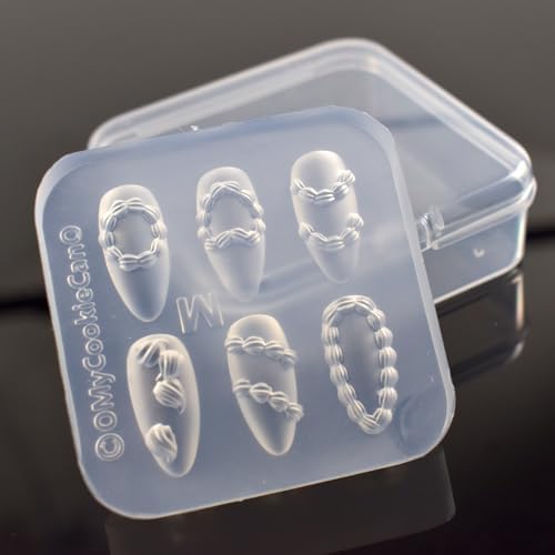 Nail Art Silicone Mold Embossed Cream Chain Design DIY Manicure 3D Carving Template with 6 Patterns, Resin Craft Making Tool Mould for Women Nail Decoration