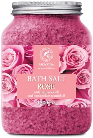 Rose Bath Salts 46 Oz - Natural Rosewood Oil & Rose Extract - Best for Relaxing - Good Sleep - Beauty - Bathing - Body Care - Wellness - Relax - Aromatherapy - Spa