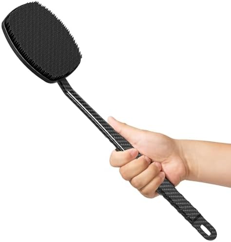 New Carbon Fiber Silicone Back Scrubber for Shower, Back Shower Brush with Long Handle Back Scrubber for Men and Women