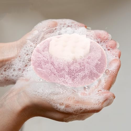Super Soft Sunflower Suction Cup Bath Ball, 2 in 1 Exfoliating Bath Sponge, Loofah with Suction Cup, Body Sponges for Shower, Bathing Sponges for Women (Purple + Pink + Blue + Beige)