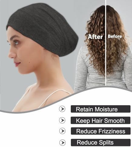 Satin Bonnet for Sleeping Night Cap, Satin Lined Silk Bonnet Large Sleep Cap for Curly Braids Hair Beanie Black Women