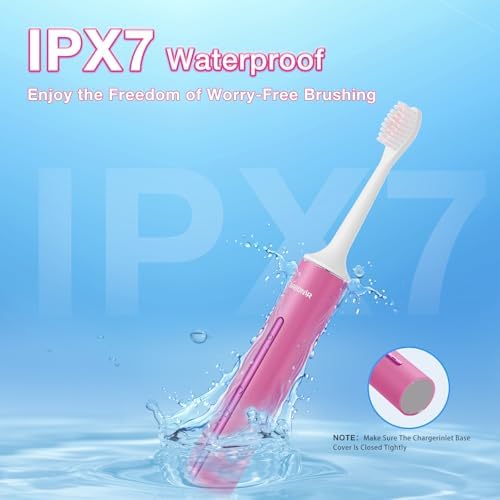Sonic Electric Toothbrush with 8 Brush Heads for Adults & Kids 3+, One Charge for 180 Days, 5 Modes, Smart Timer, IPX7 Waterproof, Rechargeable Toothbrush with Brush Cover, Dark Pink