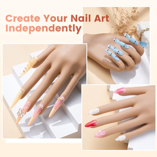 Practice Hand for Acrylic Nails Kit: Fake Silicone Hands Nail Mannequin Hand for Nail Extensions Nail Caving - Flexible Practice Nails Hand Set for Beginner Salon Home