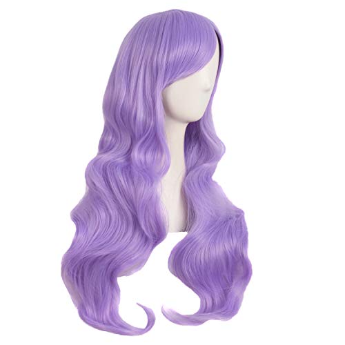 MapofBeauty 28 Inch/70cm Charming Women Side Bangs Long Curly Full Hair Synthetic Wig (Light Purple)