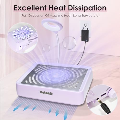 Nail Dust Collector with Lamp & 50pcs Disposable Filter & Dusting Brush, Electric Nail Vacuum Cleaner Dust Fan Suction Machine for Manicure Acrylic Gel Nails Polishing, Low Noise, Salon Home