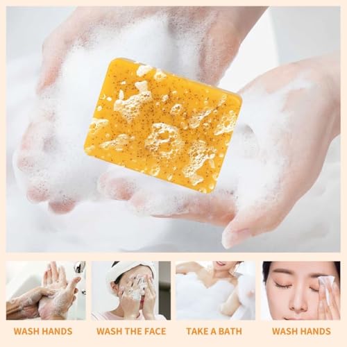 Turmeric Soap + African Net Sponge, Lemon Turmeric Kojic Soap Bar and Exfoliator Bath Sponge Set for Face and Body, Deep Cleansing Exfoliating Moisturizing Smooth Skin