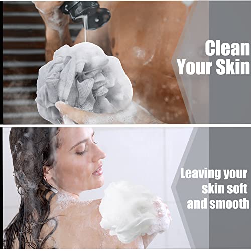 Shellwei 32 Pcs Bath Sponge Shower Loofahs Bulk 60 g Charcoal Large Mesh Puff Soft Scrubber for Men and Women Exfoliating Shower Pouf Balls with Bathing Accessories