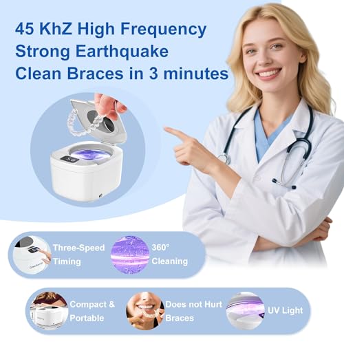 Professional Ultrasonic Retainer Cleaner Retainer Cleaning Machine - 45kHz Ultrasonic Cleaning, Suitable for Denture Mouth Guard Aligner Dental Trays