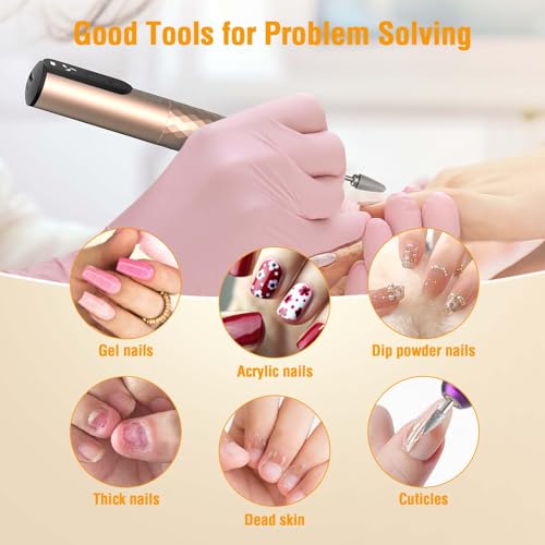 Professional Nail Drill Kit, Electric Nail File for Acrylic/Gel Nails,12 Bits, Adjustable Speeds, Portable Cordless Electric Nail Tools for Home & Salon Use